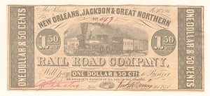 New Orleans, Jackson and Great Northern Railroad Co. - Obsolete Banknote - Paper Money